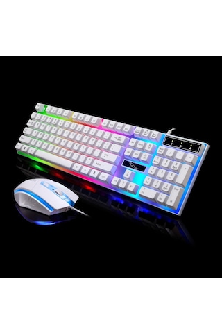 Zgb G21 1600 Dpı Profesyonel Kablolu Renkli Arka Işık Mekanik Hissediyorum Süspansiyon Klavye Optik Fare Kiti Laptop, Pc Beyaz Optik