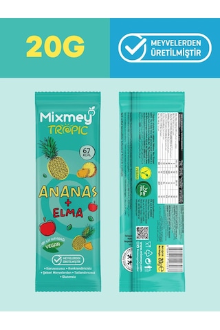 Mixmey Ananas Meyve Barı 12 Adet | Atıştırmalıklar – Vegan, Glutensiz, Koruyucusuz 20gr X 12 Adet