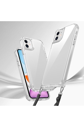 Zore Apple iPhone Uyumlu 11 Kılıf Airbagli Takılabilir Askı Aparatlı Omsy Snap Silikon Kapak - Şeffaf