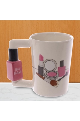 Createtech Yaratıcı Seramik Kupa-1 X Oje Saplı Bardak 07 Beyaz