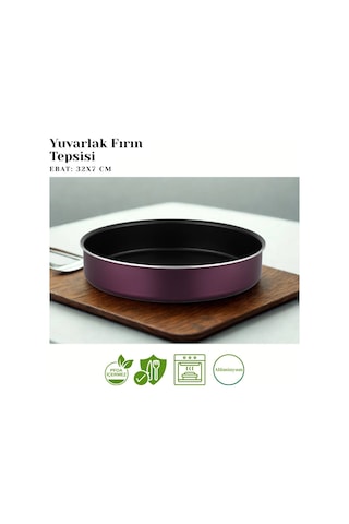 32 Cm Granit Yuvarlak Fırın Tepsisi - Mürdüm Mürdüm