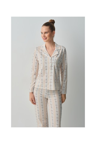 Suwen Stella Gömlek Yaka Pijama Takımı Wsh105101561562 Vanilya Baskılı