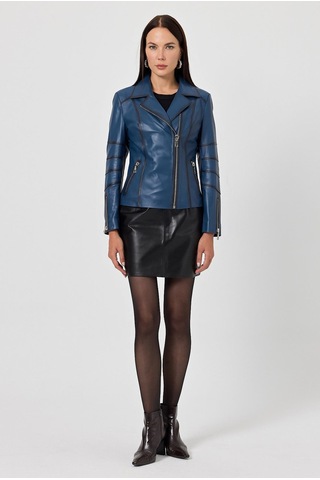 Diana Mavi Kadın Deri Mont 001