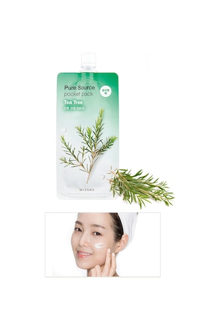 Missha Pure Source Pocket Pack Tea Tree Sivilceli Ciltler için Çay Ağacı Yağı İçeren Uyku Maskesi 10 ML