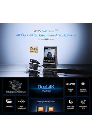 Viofo A229 Ultra-w 2 Kameralı Ön Ve Arka Dış Su Geçirmez 4k+4k Starvis 2 Sensörlü Dual Hdr Wi-f Sku: Smgstk18a1243996