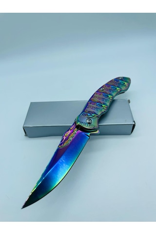 Tobaccotürk724 Yaprak Kabartmalı Spekturmrenk Metal Kamp Çakı //21cm-195gr Gri
