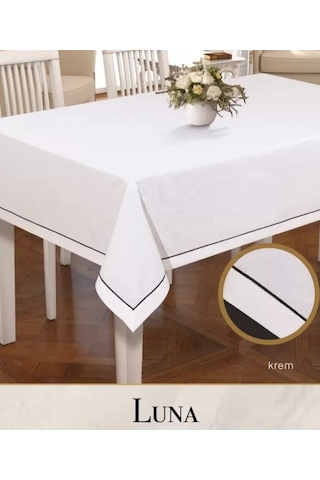 Storeşahin 160x260 Cm Luna Model Krem Keten Masa Örtüsü Modern Şık Ev Tekstili Shn0720