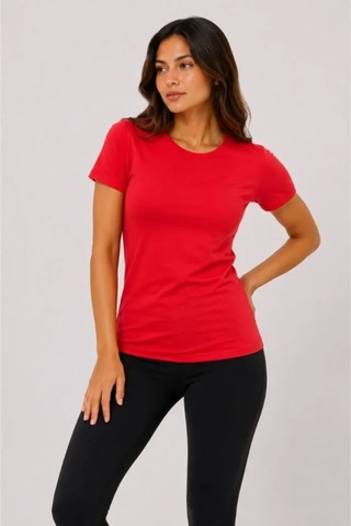 Butik İstanbul Basic Tişört Bisiklet Yaka Kısa Kol Günlük Yazlık Slim Fit T-shirt - Kırmızı