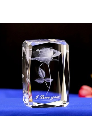 Honeybeeshop 1 Zarif 3d Gül Kristal Gece Lambası 5x5x8 Cm Renk Değiştiren Led Sevgililer Günü Hediyesi Beyaz