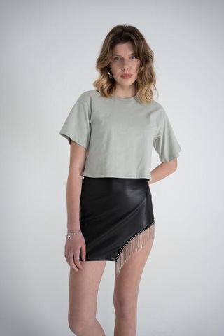 Holly Lolly Kısa Kol Bisiklet Yaka Basic Viole Tshirt Haki