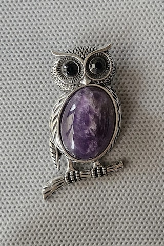Baykuş Motifi Ametist Broş Br10-8 Mor