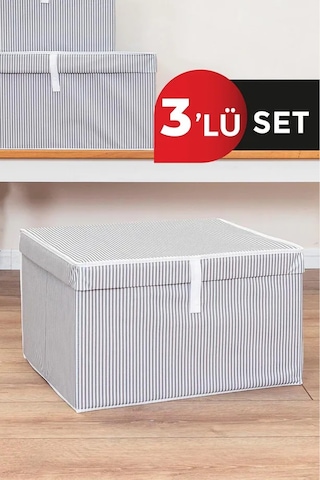 3 Adet Çok Amaçlı Kutu Maxi Boy Tela 50 40 30 Cm Gri-beyaz