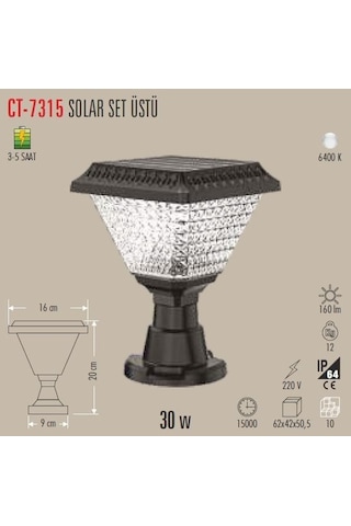Tr Cata Ct-7315 Solar Bahçe Set Üstü Armatür Lambası 30w Dış Mekan Aydınlatma 6500k Beyaz Işık