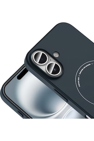 iPhone Uyumlu 16 Kılıf M-safe Şarj Özellikli Kamera Korumalı Ata Elio Sert Pc Kapak - Lacivert