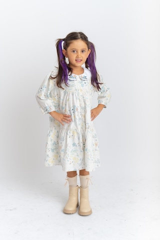 Oliventhekid Bebe Yaka Nakışlı Önden Düğmeli Poplin Kız Çocuk Elbise Ekru Ekru