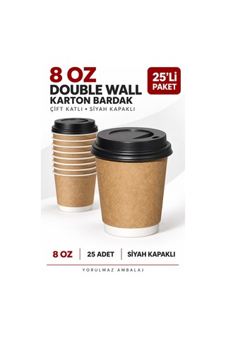 Double Wall Kapaklı Karton Bardak 8 Oz 25 Adet Çift Katmanlı Sıcak İçecek Kağıt Bardak Renkli