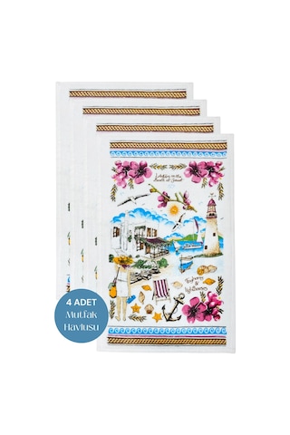 4lü Paket Baskılı Beyaz Mutfak Havlusu Modeli Sunset