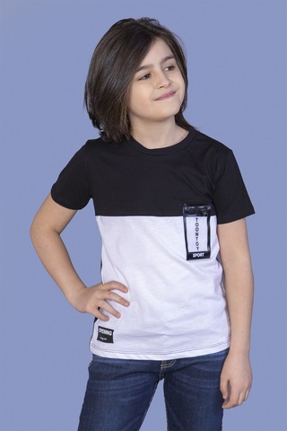 Toontoy Kids Toontoy Erkek Çocuk Garnili Cep Aksesuarlı Tişört Beyaz