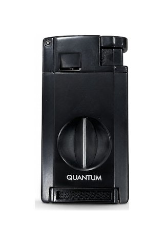Quantum Çift Torch Pürmüz Siyah V Kesicili Metal Puro Çakmağı Tr9981