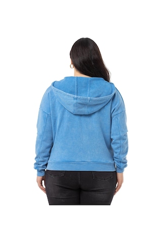 Büyük Beden Degaje Kapüşonlu Yaka Cepli Parça Boyalı Üç İplik Mavi Sweatshirt-mavi Mavi