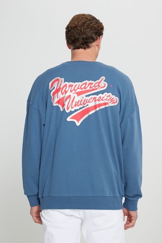 AC&Co / Altınyıldız Classics Erkek İndigo Oversize Fit Bol Kesim Harvard Lisanslı Pamuklu Bisiklet Yaka Sweatshirt İndigo