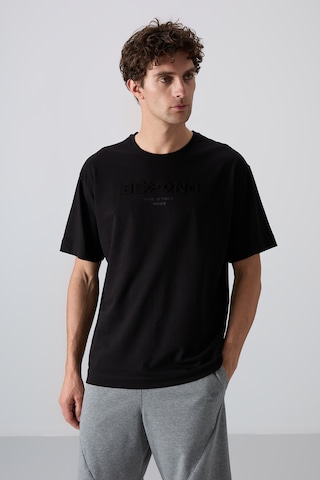 Tommy Life Siyah Pamuklu Kalın Yumuşak Dokulu Oversize Fit Baskılı Erkek T-shirt - 88328 001