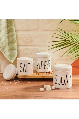 3 Lü Porselen Baharatlık Baharat Takımı Seti Beyaz