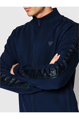 Guess Erkek Tamamı Fermuarlı Koyu Mavi Sweatshirt Lacivert