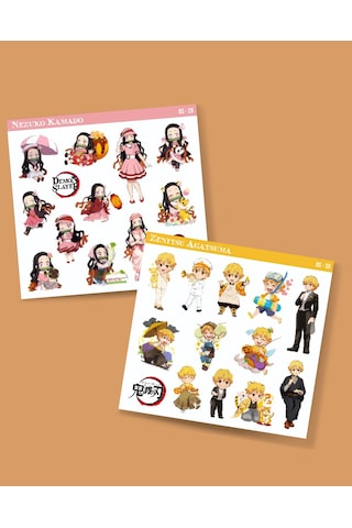 Demon Slayer-zenitsu Agatsuma-nezuko Kamado-2li Sticker Set Parlak Kağıt-süsleme Etiket-ds-29-30