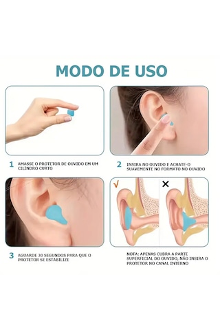 12 Adet Yeniden Kullanılabilir Silikon Kulak Tıkacı Yüzme & Uyku