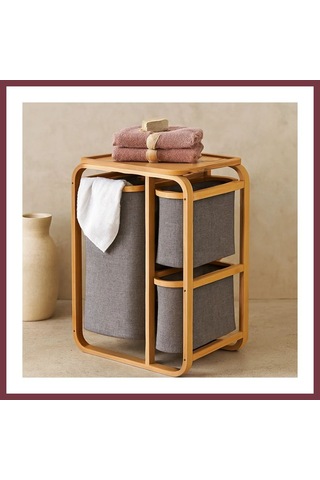 Storeşahin Ahşap Bambu 3 Bölmeli Çamaşır Sepeti 50x30x70 Cm Shn0720