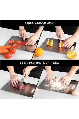 Kaliteli Paslanmaz Çelik Kokmaz Bakteri Tutmaz Mikroplastik Bırakmayan Kesme Tahtası Panosu Tezgahı Levhası Gümüş