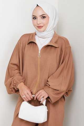 Bestenur Fermuarlı Oversize Takım 1595 - Vizon Vizon