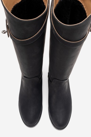 Luvishoes Yoko Siyah Nubuk Kemerli Kadın Binici Çizme Siyah