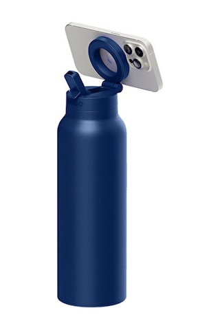 Ringo Pro Manyetik Telefon Tutuculu Termal Paslanmaz Çelik Su Şişesi Pipetli Kapak 24 Oz / 710 Ml Mavi