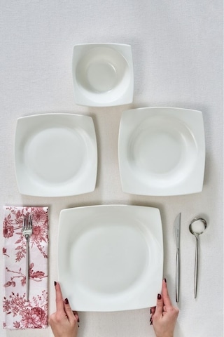 Karaca  Square Bone Mensa 24 Parça 6 Kişilik Yemek Takımı Beyaz