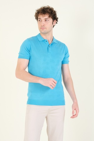 Giyim Dünyası Erkek Çıtçıtlı Desenli Polo Yaka Merserize T-shirt Mavi 001
