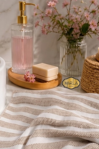 %100 Pamuk Dokuma Peştemal Havlu Plaj & Banyo Havlusu 100x170 Cm Bej