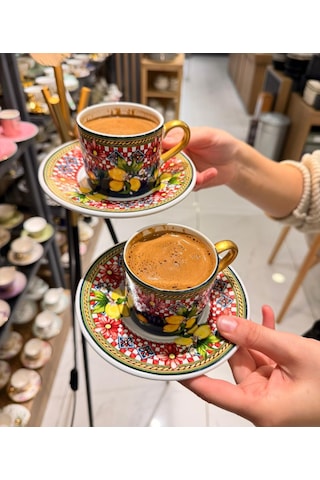 2 Kişilik Lemoon Double Kahve Fincanı-5297 Çok Renkli