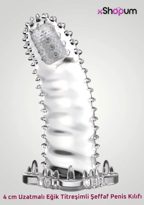 xShopum 4 Cm Uzatmalı Eğik Titreşimli Şeffaf Penis Kılıfı