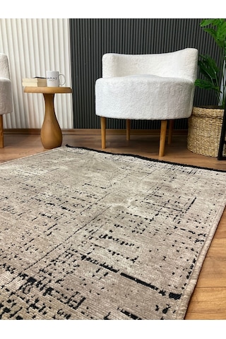 Saraz Halı Şönil Dokuma Kayma Yapmaz Makinede Yıkanabilir Leke Tutmaz Kesme Bohem Kilim Vizon 2 Vizon