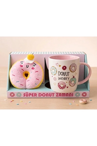 Donut Peluş Anahtarlıklı Kupa 360 Ml Pembe4