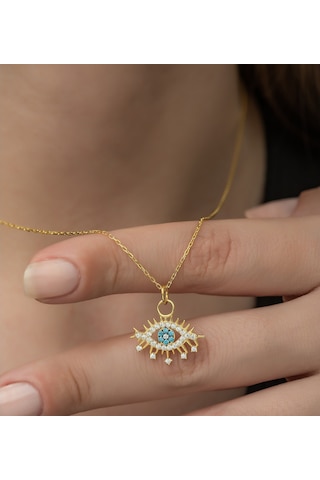 925 Ayar Gold Renk Göz Kolye Kadın Gümüş Kolye