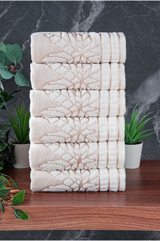 Çınar Jakarlı 6 Lı Kadife Pamuklu El Ve Yüz Havlu Seti 30x50 Cm - 00434- Gold Altın