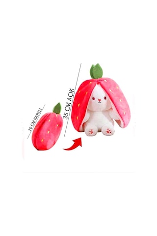 Fermuarlı Çilek Tavşan Peluş Oyuncak 20cm Tüylü Tavşan Hediyelik Yumoş Arkadaş Çok Renkli