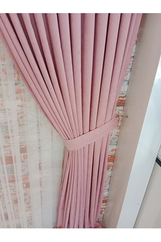 Gül Renk Fon Kadife Perde Çift Kanat 1/3 Sık Pileli Dikim V-27 Gül