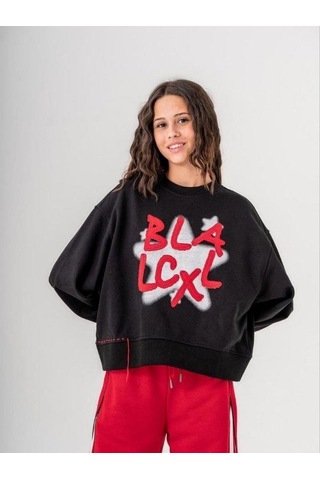 Kız Çocuk Black Yazılı Sweatshirt-14772 Siyah