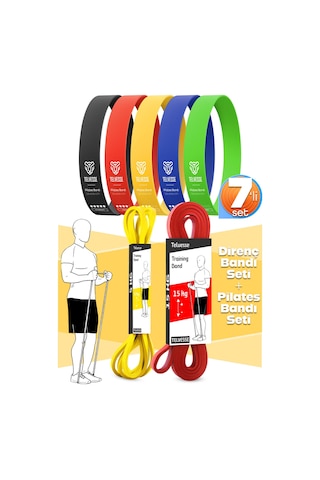 7li Mega Set 5+15 Kg + 5li Pilates Direnç Bandı Barfiks Lastiği Loop Band Mix Ton Çok Renkli