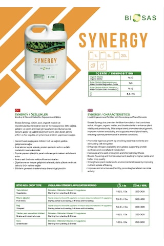 Biosas Synergy 5lt İkincil Element Katkılı Sıvı Organomineral Gübre 5 L