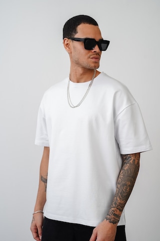 King-Brich Bisiklet Yaka Battal Boy Oversize Kalıp Basic Tişört Beyaz